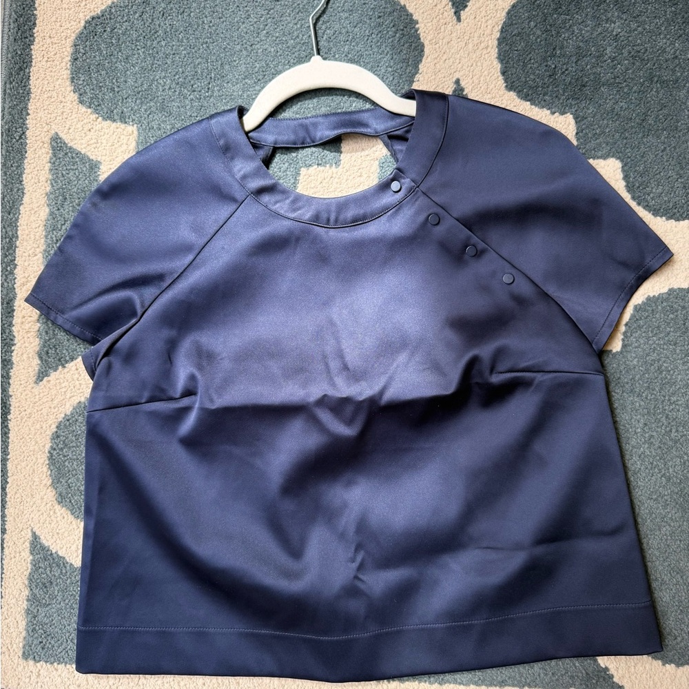 Zara Dark Blue Open Back Satin Top tried on once